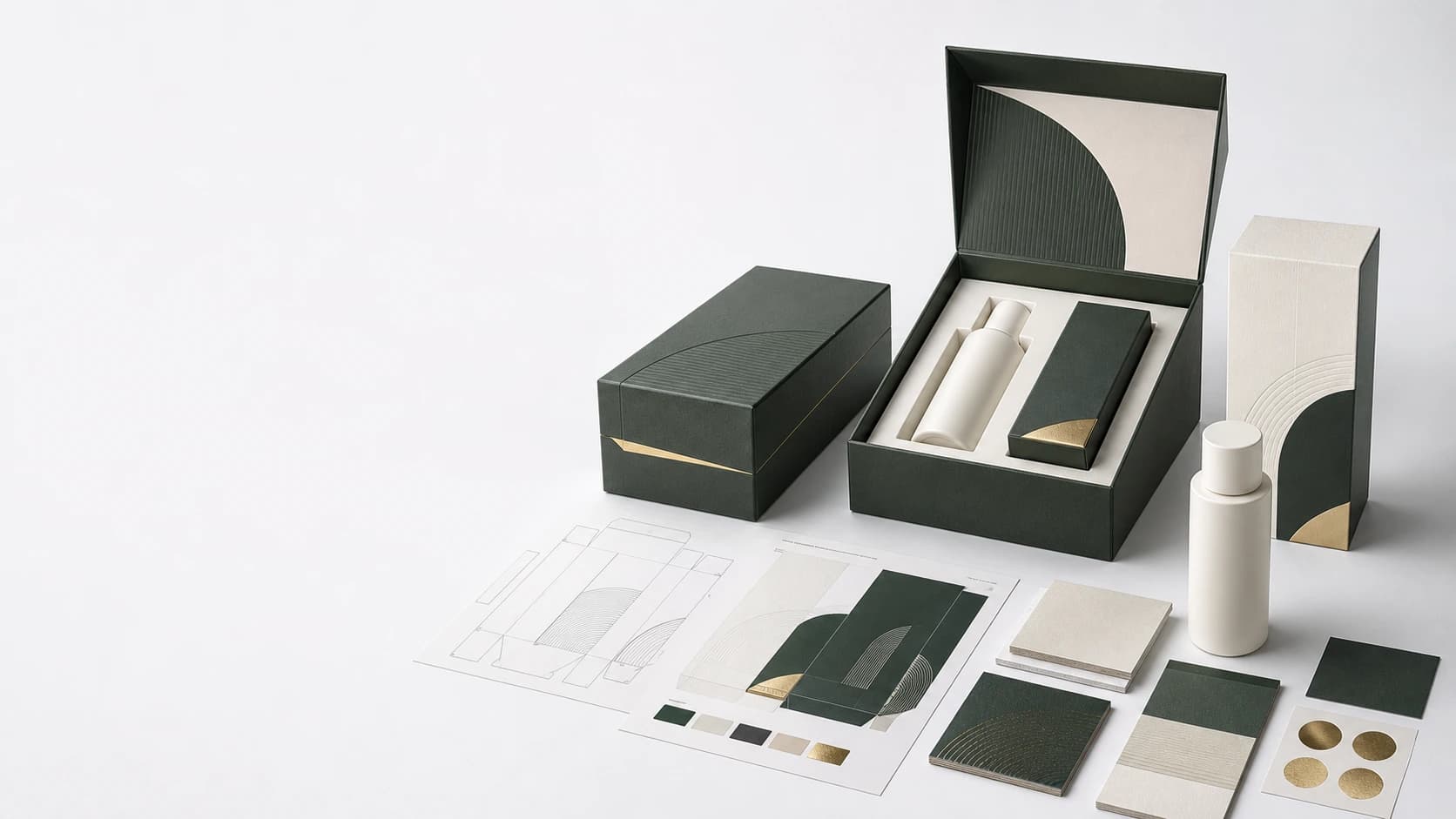 Brand packaging finished products, structural dieline and material process display