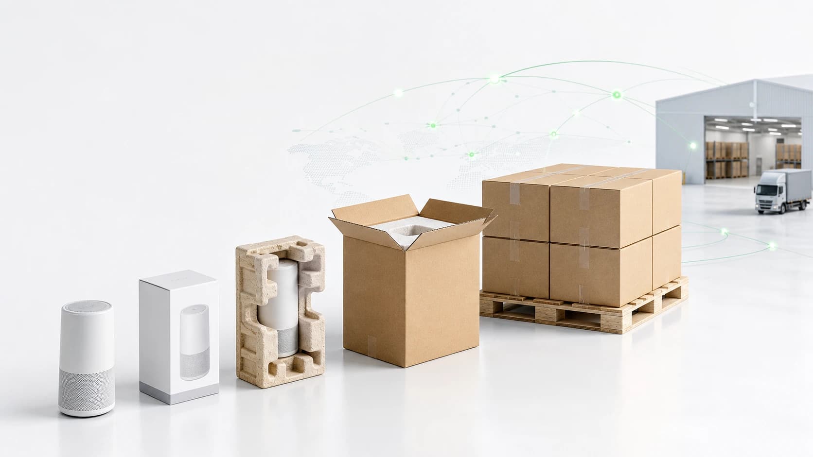 Product packaging, shipping carton, pallet and overseas warehouse delivery system display